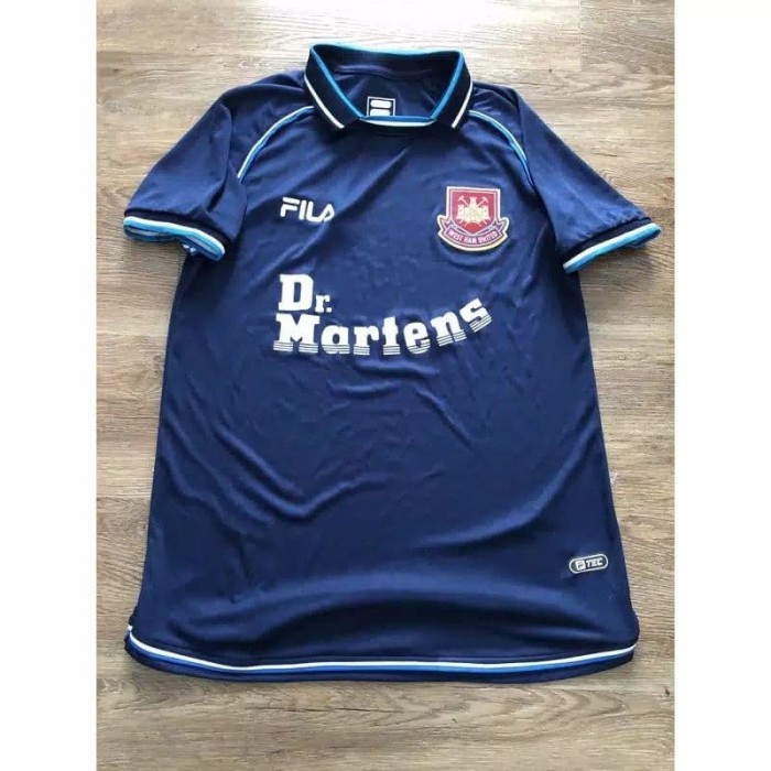 Jersey Bola Retro West Ham Dr Martens Away Navy Blue