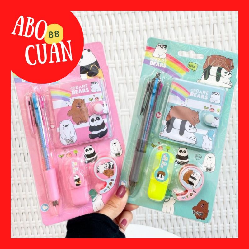 

[COD] Set Alat Tulis Mini Isi 4 Buku Kecil Pulpen Highlighter Mini Solatip Paket Murah Kado Unik