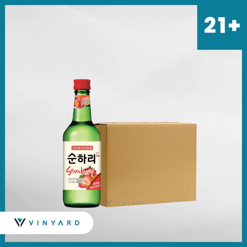 Promo 1 Ctn ( 20 Btl ) ChumChurum Soju Strawberry 360 Ml ( Original &amp; Resmi By Vinyard )