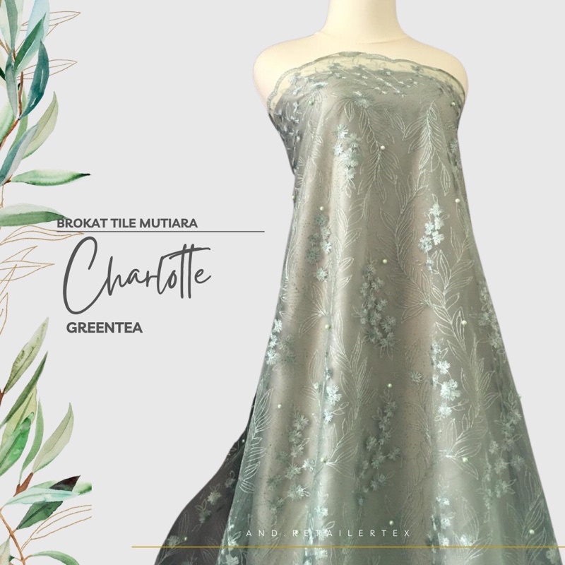 Kain Bahan Kebaya brokat Tile Mutiara Charlotte Warna Sage Green Tea