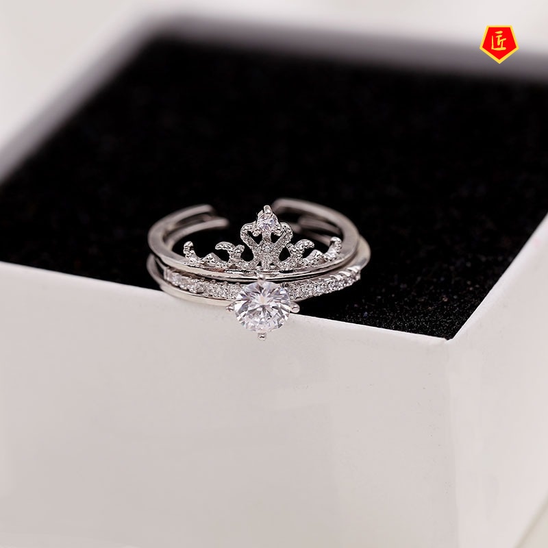 [Ready Stock]Fashion Crown Two-in-One Diamond Ring Women's Ring S925 Silver