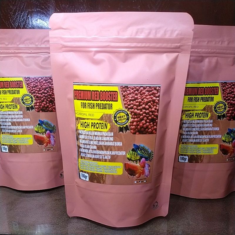 Pelet Louhan 100gr (Premium Red) Untuk Ikan Chana , Arwana, Pbass (+Premium Pink,Red & Spirulina unt