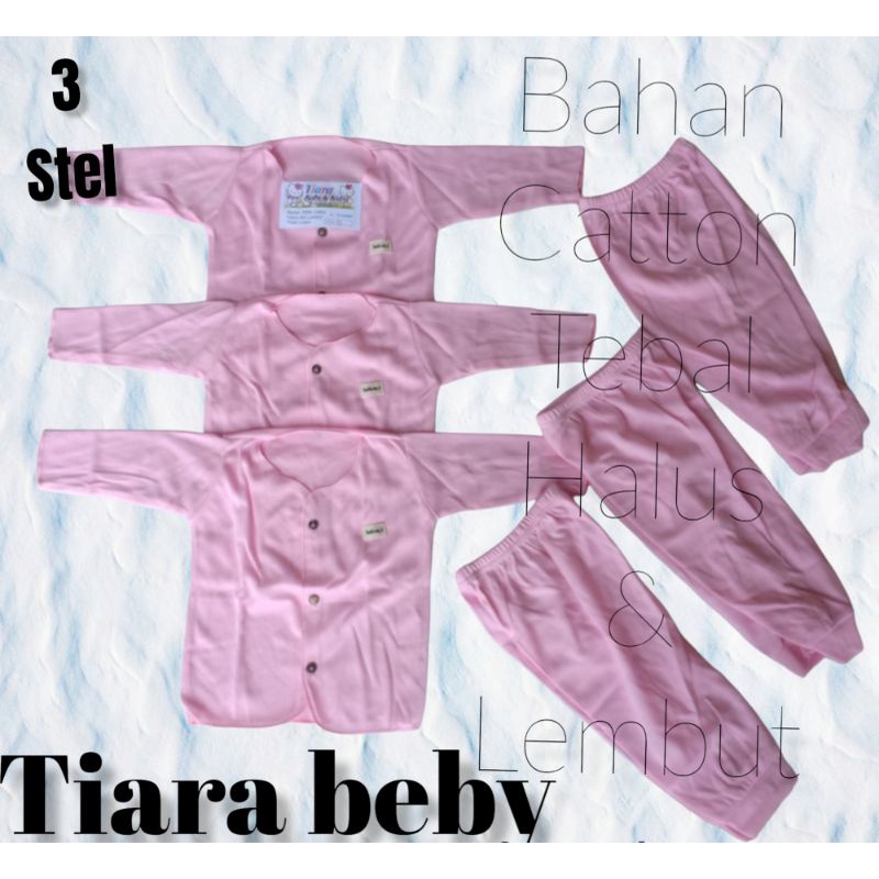 [COD] 3 STEL SETELAN POLOS PANJANG BAYI NEWBORN 0-12 BULAN ABU PINK