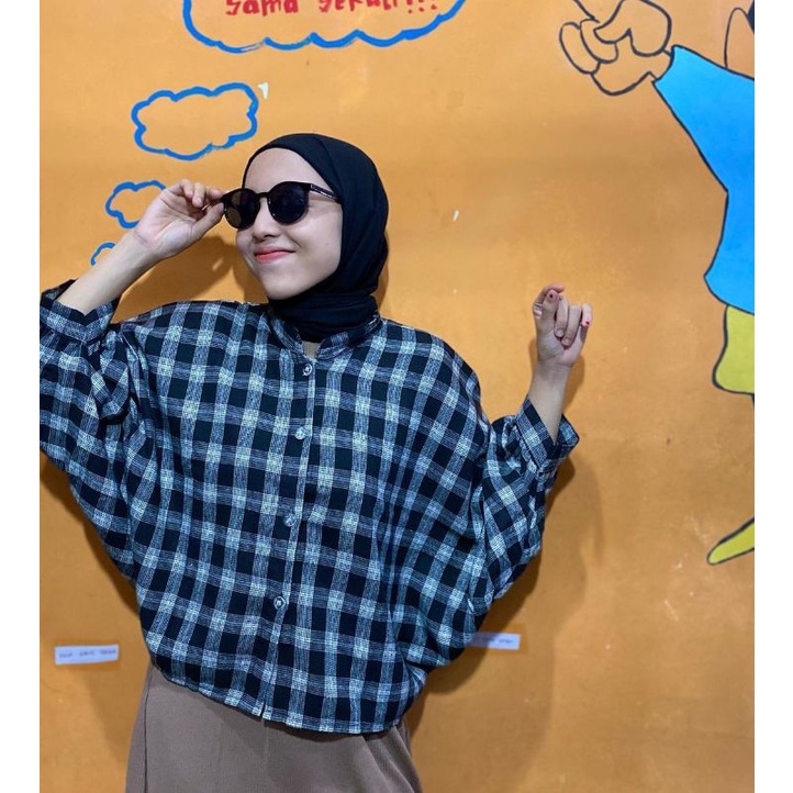 Jennie Batwing Tartan Oversize Crop Gridy Flanel / Kemeja Outer / Batwing Flanel Oversize