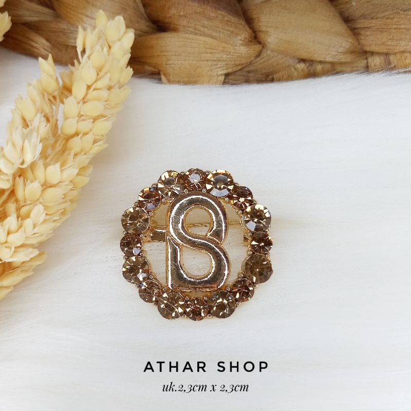 Bros B/bross signature branded import premium/brooch button/Bros hijab Athar shop scarve/Bros dada-Bulat 003 coklat