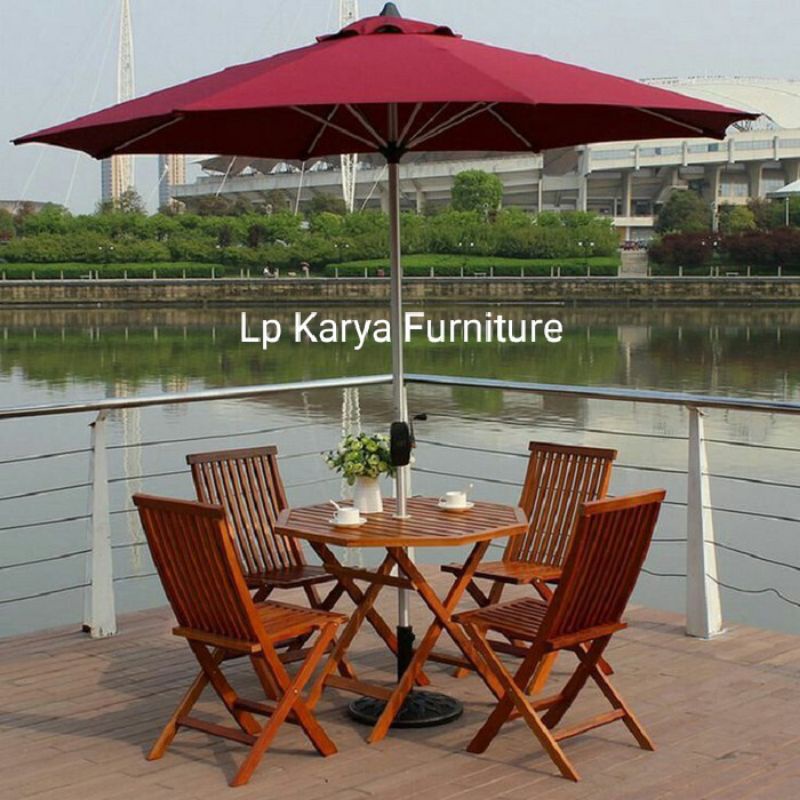 Meja kursi + Payung /Meja Kursi Payung Santai/Meja taman/Meja Payung Cafe/Meja Kursi Taman Kayu Jati