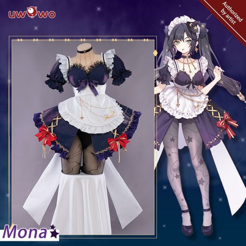 GENSHIN IMPACT MONA MAID Pelayan Waitress Cosplay Kostum