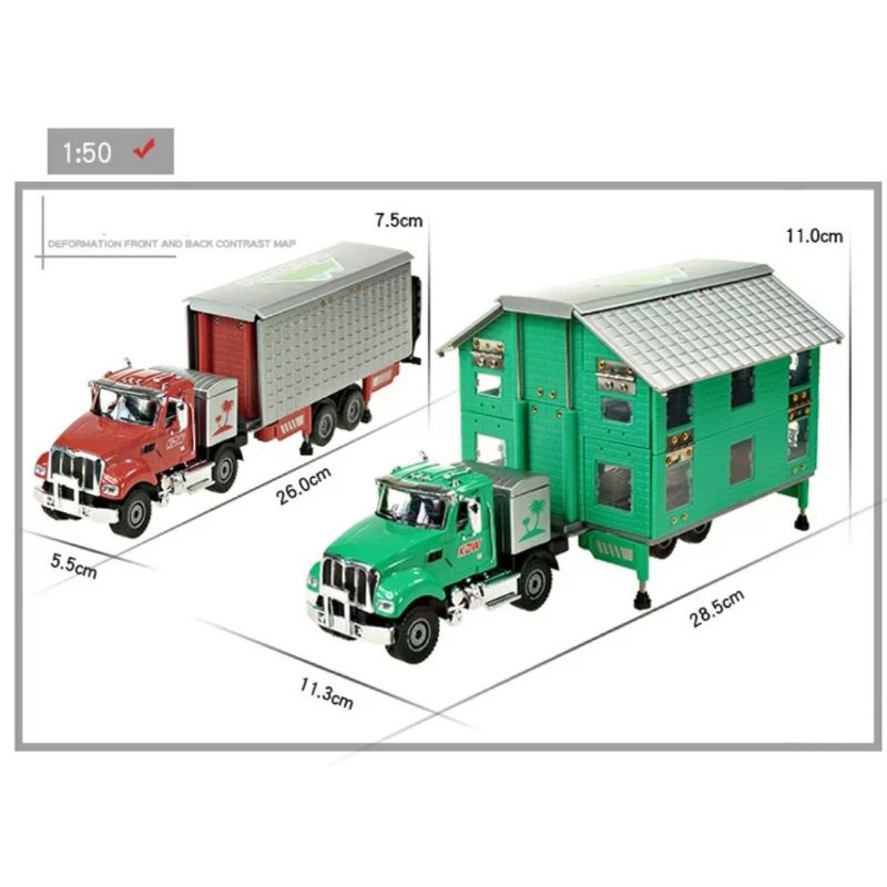 Diecast Truck KDW Double Deck Transformation Truck Miniatur Diecast Kaidiwei Skala 1:50