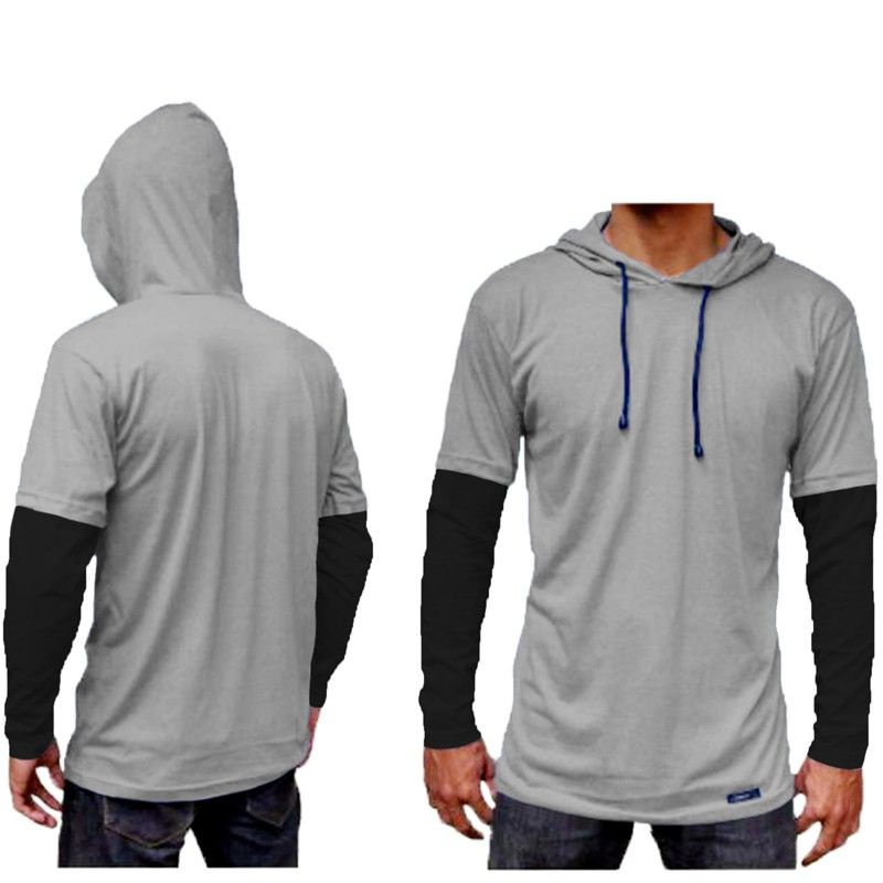 kaos Hoodie dobel layer polos lengan panjang