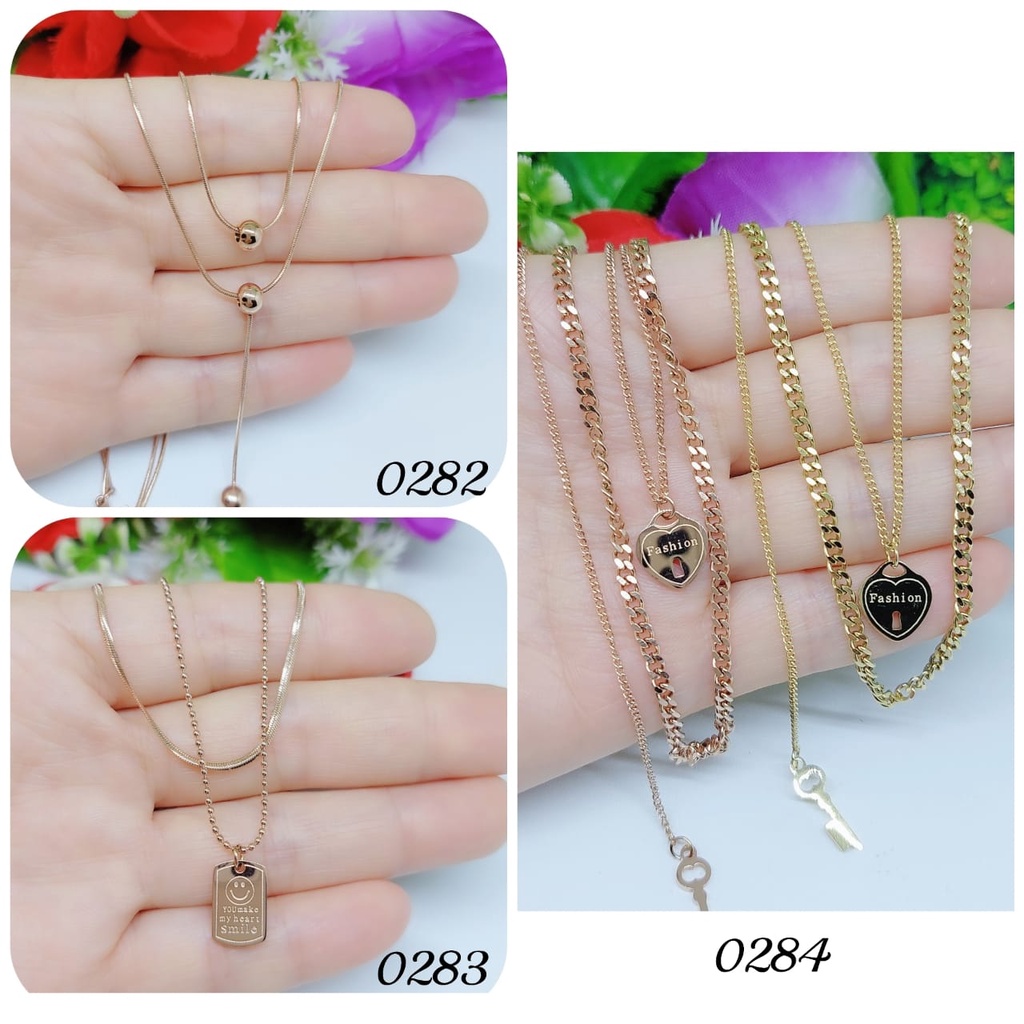 Kalung titanium dobel rantai perhiasan fashion 028-0284