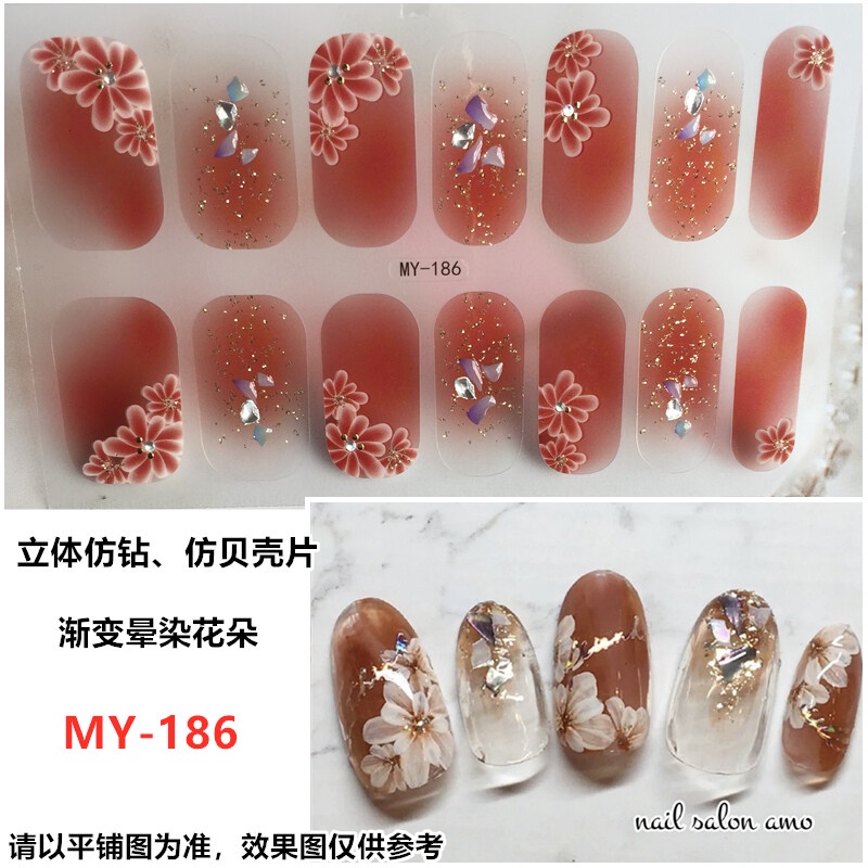 MY 14Pcs/Set Stiker Kuku 3d Desain Bermotif High End Berlian Mutiara Permata Warna-Warni Untuk Tempel Tahan Air Tahan Lama Menicure Stickers Korea Self Adhesive Fashion Sticker kuku Full Aksesoris Dapat Kupas Mudah Digunakan Dan Dilepas Anti Air Nail Art