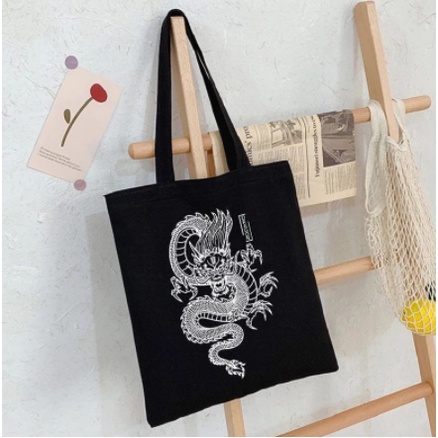 Totebag Kanvas Gambar Naga Tas Belanja Wanita Aesthetic Pria/Wanita Terbaru 2022