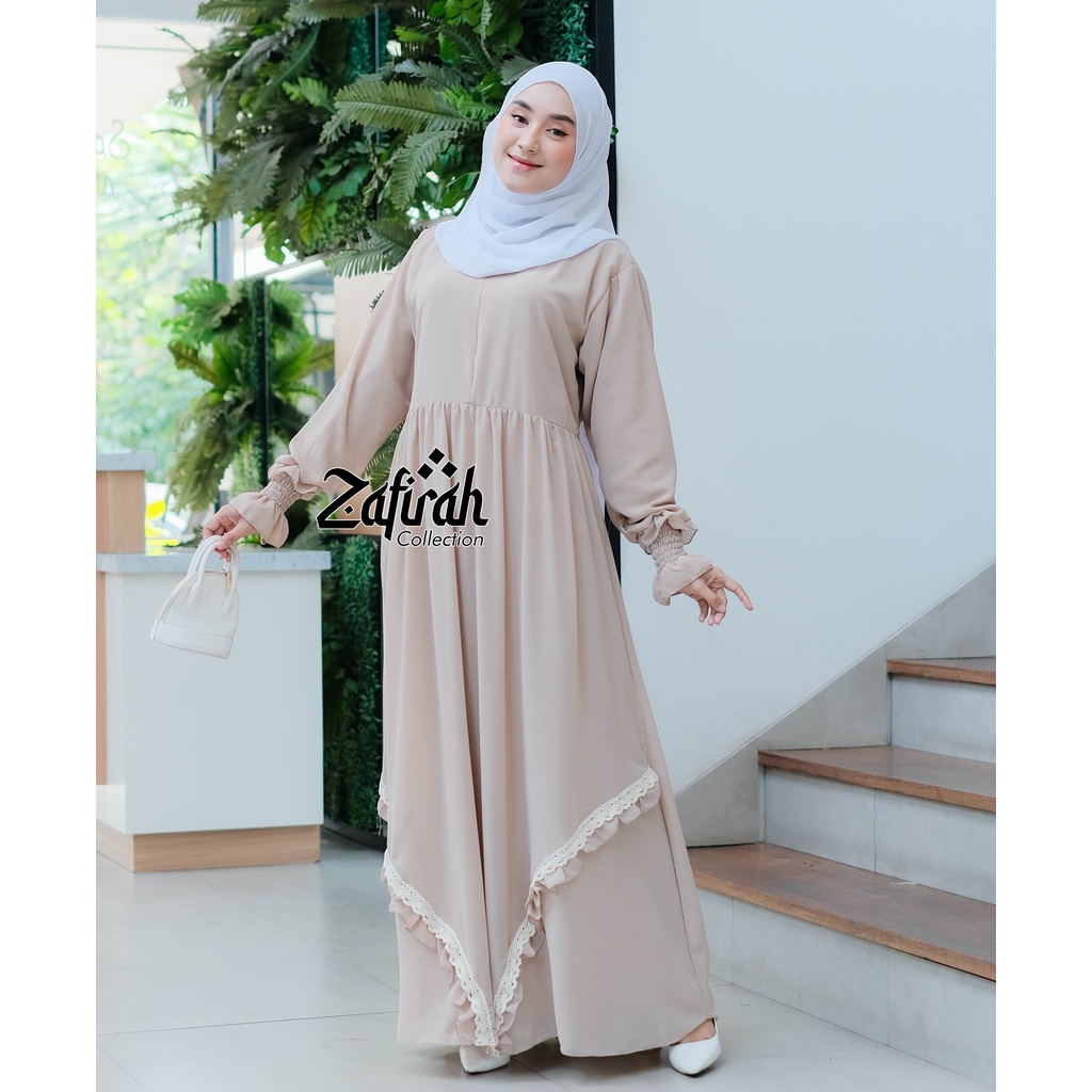 Gamis Ceruty Babydoll Terbaru Zafirah Collection - Gamis Renda Aira Dress Muslim