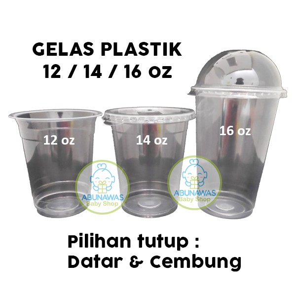 (Gelas + Tutupnya) Cup Gelas Plastik 12, 14, 16 Oz berat 7 gram