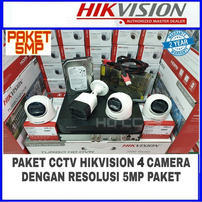 PAKET CCTV HIKVISION 5MP 4 CHANNEL HDD 500GB SIAP PASANG