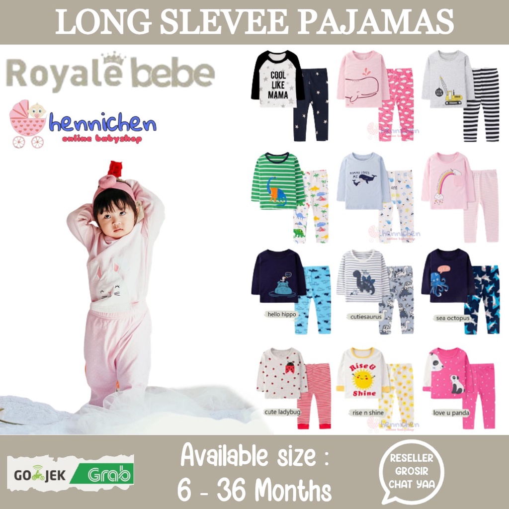 ROYALE BEBE LONG SLEVEE PAJAMAS SETELAN PIYAMA BAYI PIYAMA ANAK PANJANG PIYAMA MOTIF LUCU 6-36 BULAN