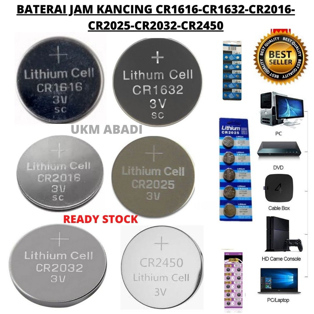 Baterai Jam Kancing Serbaguna CR1616 CR1632 CR2016 CR2025 CR2032 CR2450 1 PCS 111107