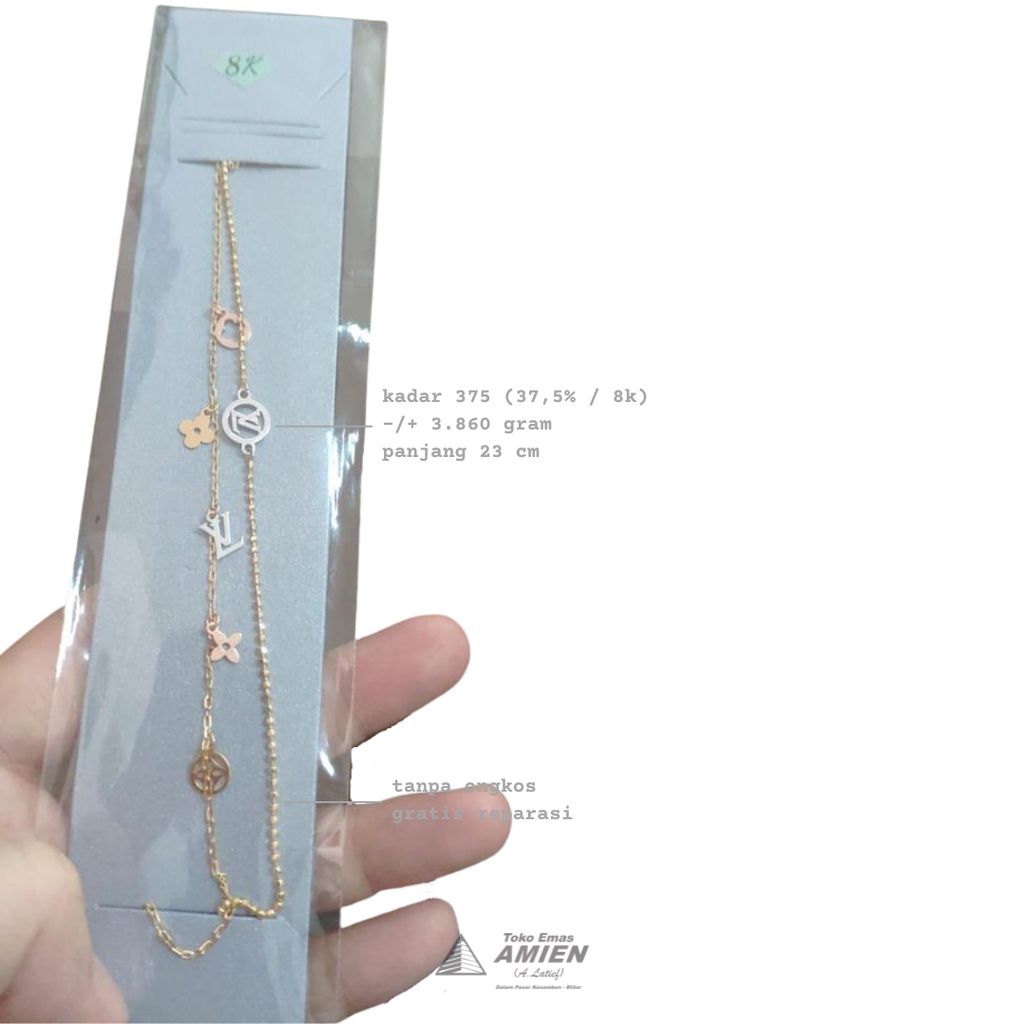 Toko Emas Amien Gelang Kaki Emas Rose Gold Putih Asli HWT Kadar 375 (37,5% / 8K) 3.860 gram - Bracel