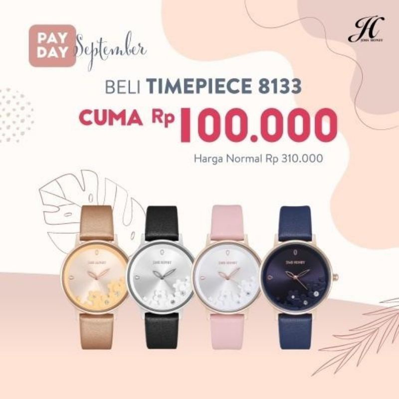 JIMS HONEY JT 8133 Jam Tangan Wanita JH Unik Strap Kulit Motif Bunga Flora Jimshoney Timepiece