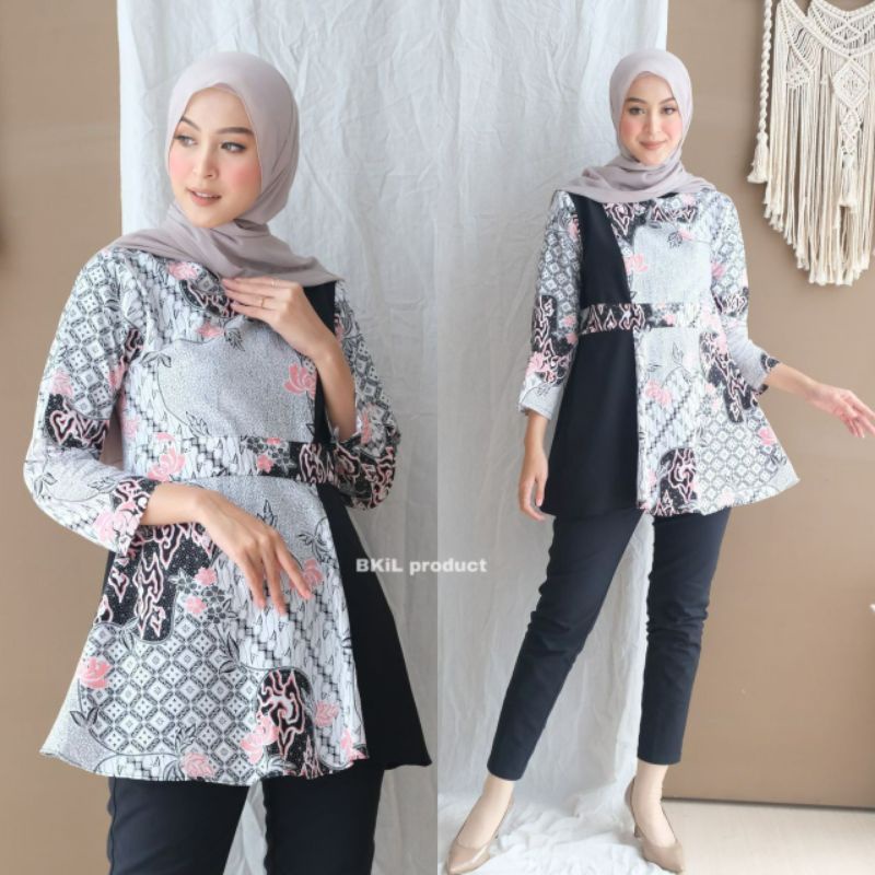 tey-17 Batik Wanita ASJ SA HRB026 Kenogo Kemeja Tosca Pendek-Simply hitam