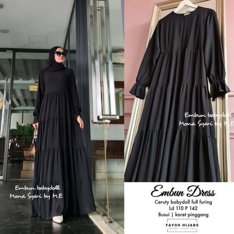 SARA DRESS CERUTY BUSUI GAMIS HITAM POLOS DRESS PREMIUM DRESS POLOS HITAM