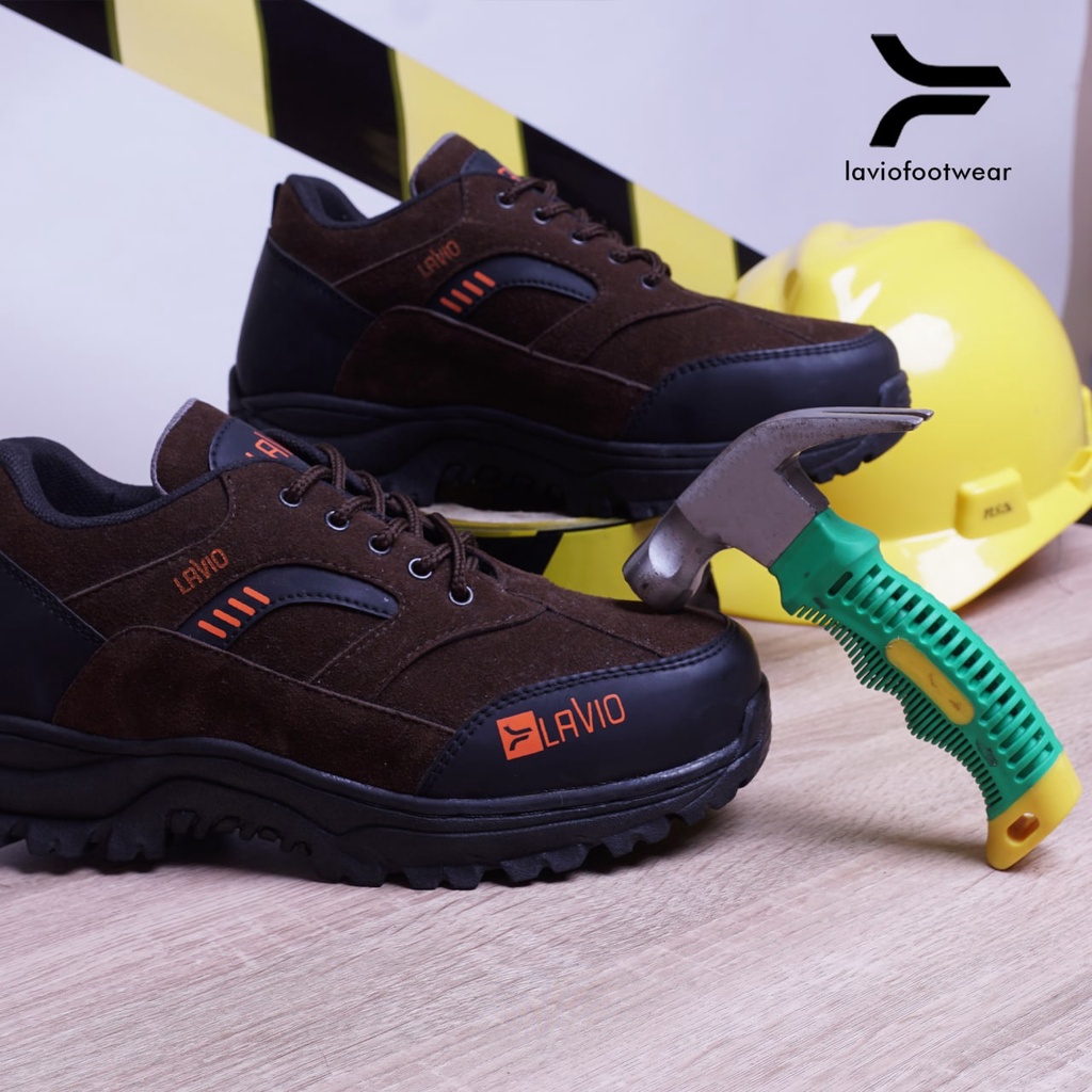 LAVIO Pria Sepatu Safety Boot Ujung Besi Kerja Lapangan Proyek Outdoor Sefty Shoes Boots Fairy Cowok Otdoor Mendaki Gunung Haiking