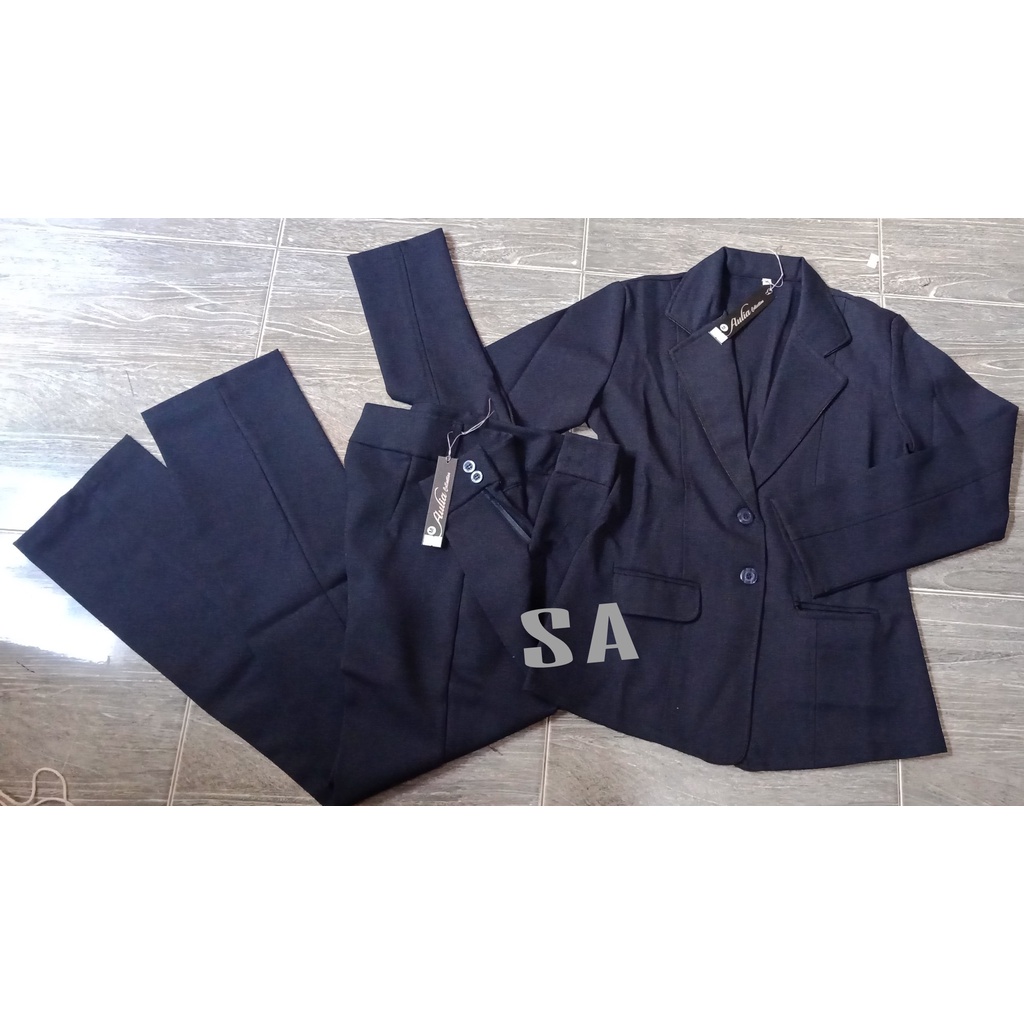 One set Setelan Blazer Dan celana Panjang Forma Wanita Stelanjas  Kerja Kantor Dewasa Cewe Polos