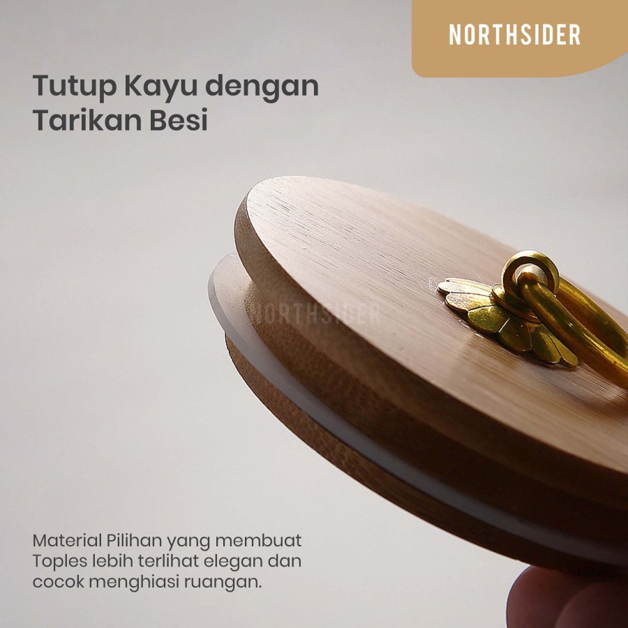 TOPLES CANISTER KOPI SNACK PERMEN KACA TUTUP KAYU JAPANESE STYLE KT147