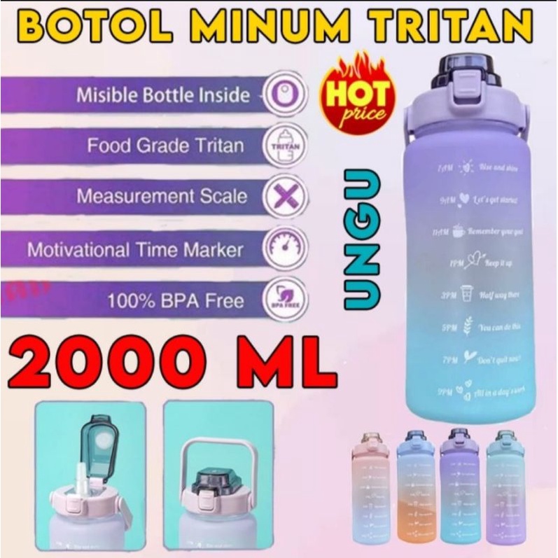 BOTOL MINUM JUMBO 2 LITER MOTIVASI WARNA GRADASU FOOD GRADE TRITAN