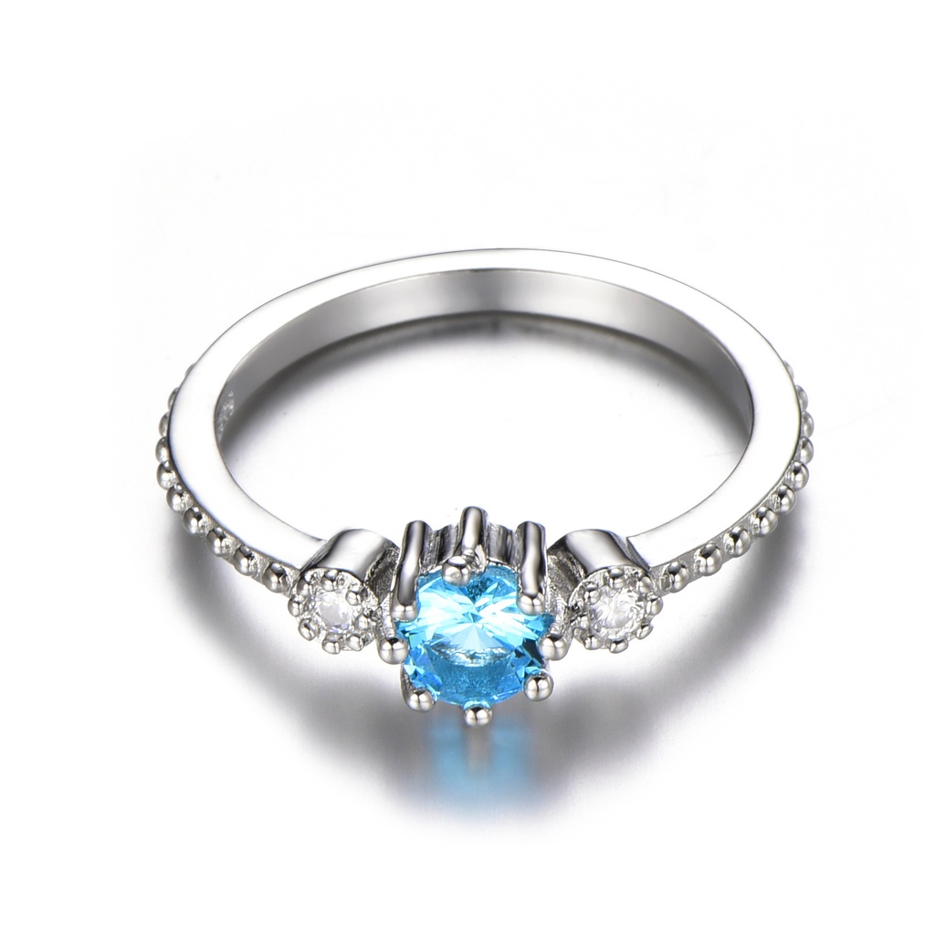 Cincin Sterling Silver 925 Dengan Batu Hias Biru Laut Untuk Wanita Jza058