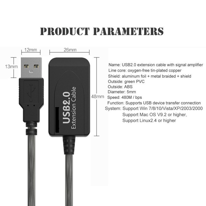 Cable usb A 2.0 Extension eyota 25m 480Mbps active ic adapter - Kabel usb2.0 male female 25 meter aktif