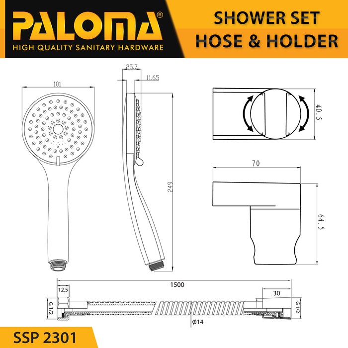 PALOMA SSP 2301 Shower Set Handshower Mandi Hand Head Kepala Air Paket