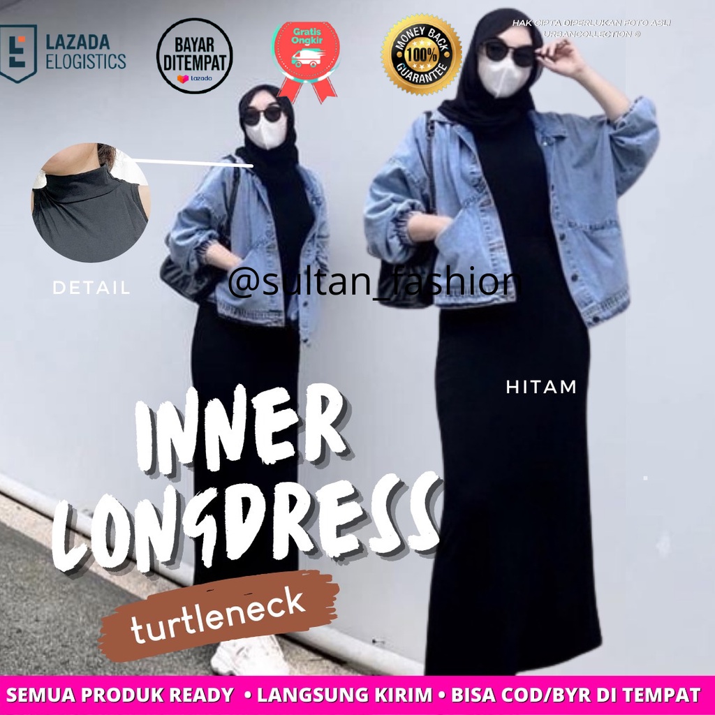 Inner Dress panjang Span Jersey Premium/ Inner Dress Polos Panjang Tanpa Lengan