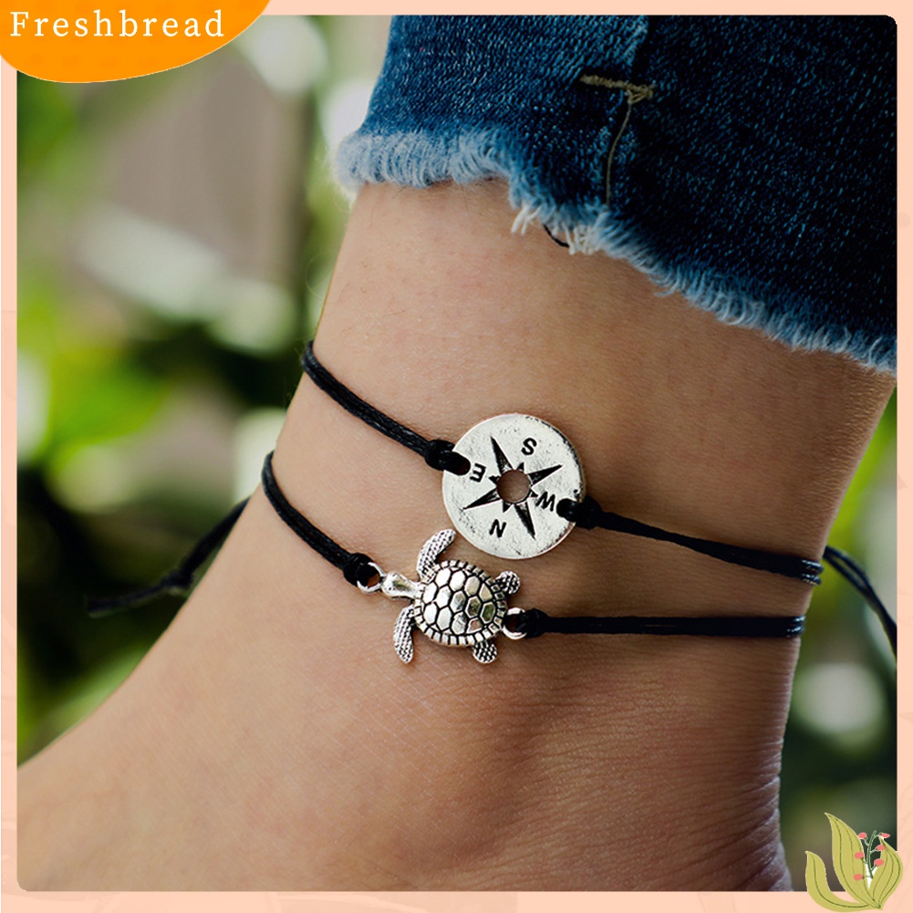 Terlaris 2Pcs/Set Turtle Hollow Compass Charm Anklet Women Summer Beach Ankle Bracelet