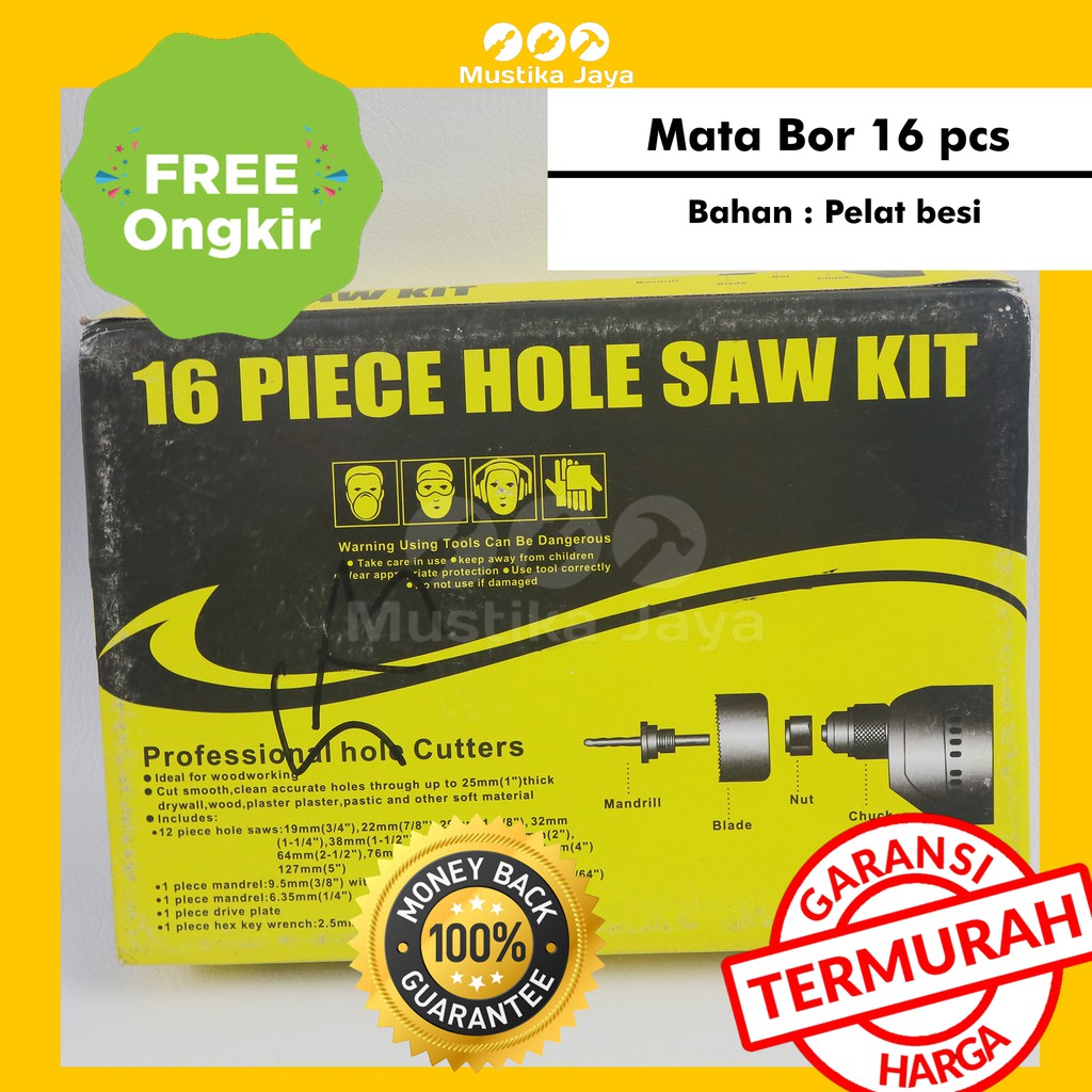 Hole saw 16 pcs/ hole saw kit 16 piece/hole saw / mata bor  pelubang kayu
