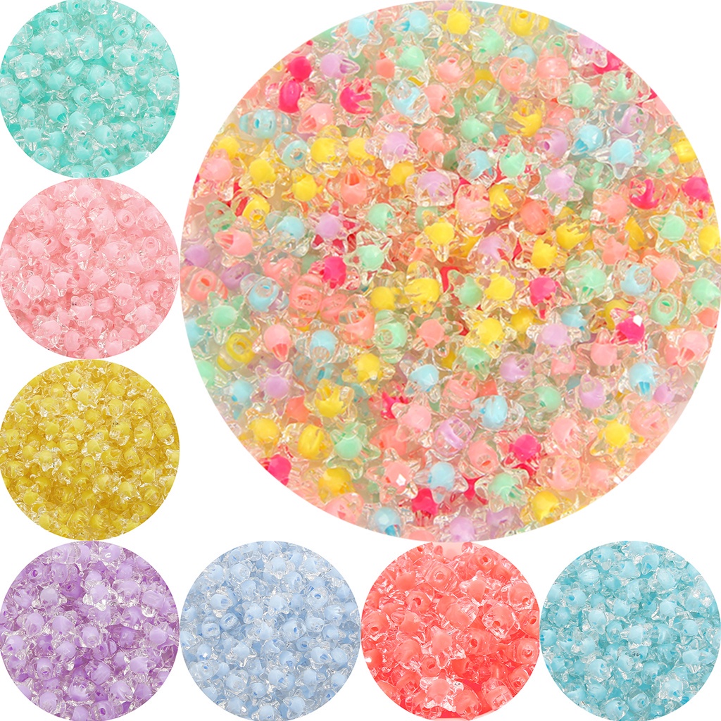 80pcs Multicolor Colorful With Hole Five-pointed Star Acrylic Matte Transparent Loose Beads For DIY Jewelry Bracelet Necklace Making