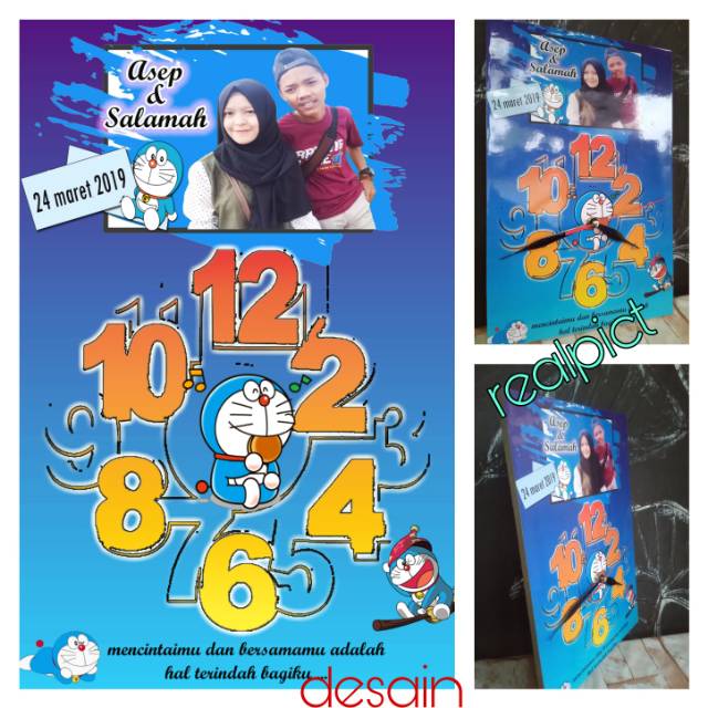 Jam dinding doraemon custom via papan mdf ukuran 20x30 cm