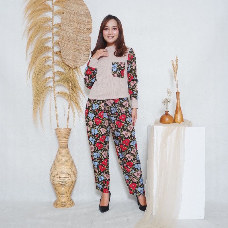 ONE SET RAYON PREMIUM kombinasi kaos knitt / ONE SET PAJAMAS / SETELAN BAJU WANITA