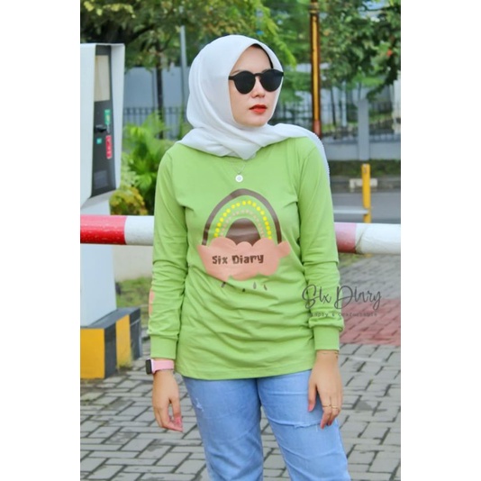Six diary kaos atasan wanita lengan panjang motif avocado pelangi