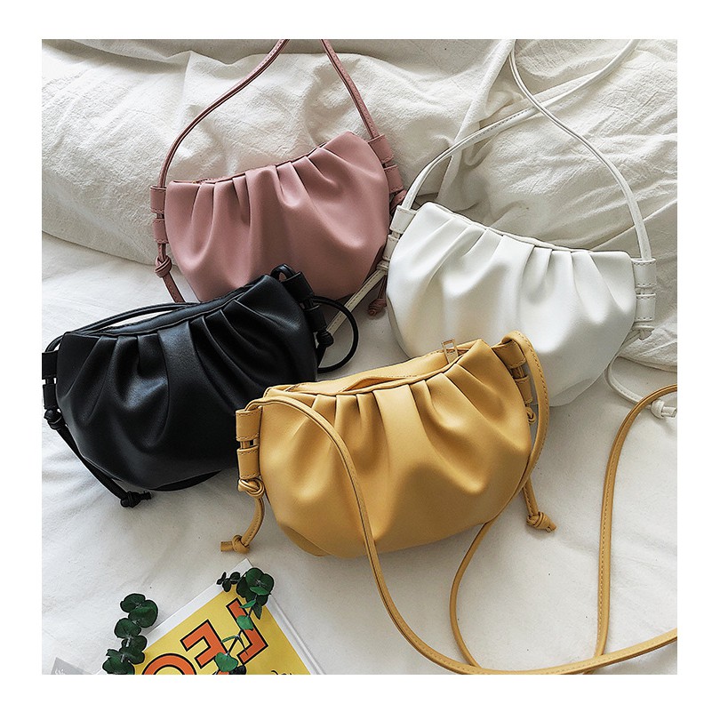 TAS SELEMPANG IMPORT WANITA MINI MURAH FLEMI KERUT FASHION KOREA CROISSANT KECIL TERBARU BATAM ABG