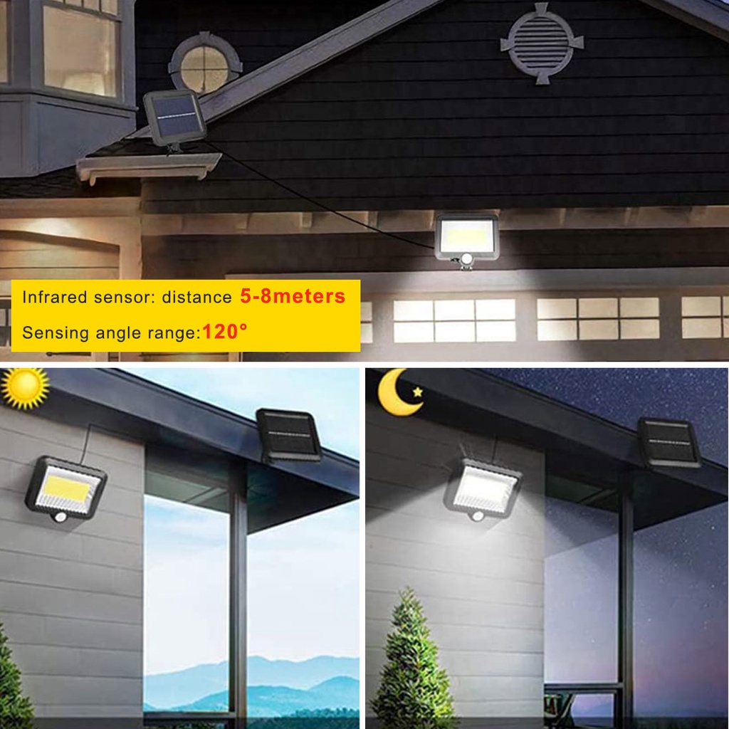 Lampu Teras Lampu Taman Lampu Jalan tenaga surya Sensor Gerak PIR 120LED Panel terpisah dengan kabel, Solar panel Outdoor anti air waterproof lampu pagar taman 120 olar Light Outdoor Motion Sensor Recharge Solar Wall Light Waterproof Emergency Light