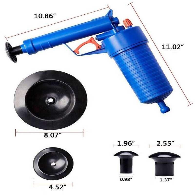 Auger Pompa Sedot Saluran WC Westafel Ledeng High Pressure Air Drain Plunger - JJ63010 - Blue