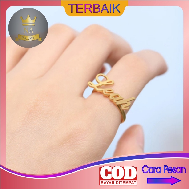 Cincin nama titanium anti karat lapis emas aksesoris fashion wanita korea couple custom ukir perak