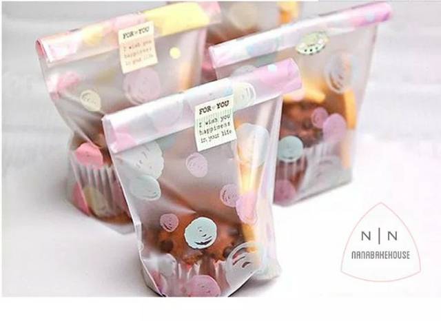 PLASTIK COOKIES CUPCAKE POLKADOT WARNA KEMASAN MAKANAN CANTIK isi 10pcs