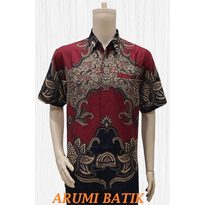Kemeja Hem Baju Seragam Pria Batik Kantor Formal 3019 Vivo Merah M - 4L 5L