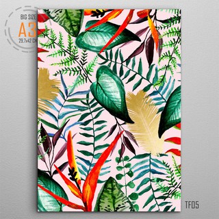 Poster Kayu TROPICAL FLOWER Hiasan Dinding Bunga Daun 