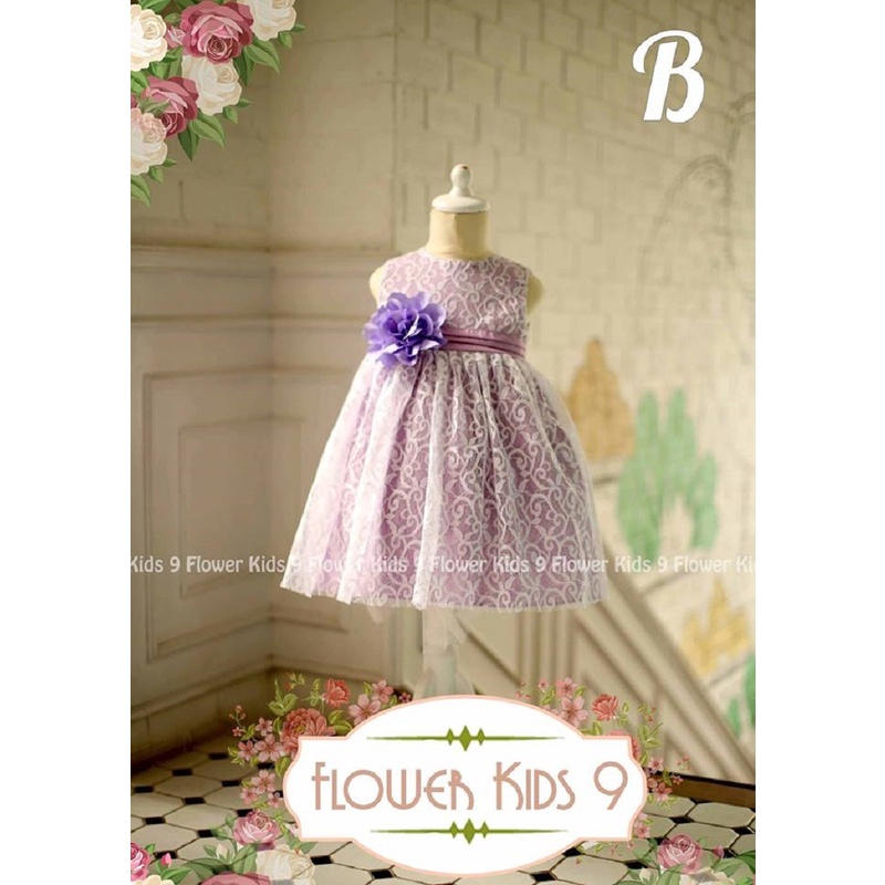 Dress Ungu Bayi New Born Motif Bunga Gaun Anak Purple Lapis Furing