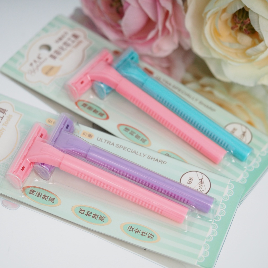 Alat cukur SET ISI 2PC Warna Pastel  Alat Pencukur Wanita Shaver Penghilang Bulu