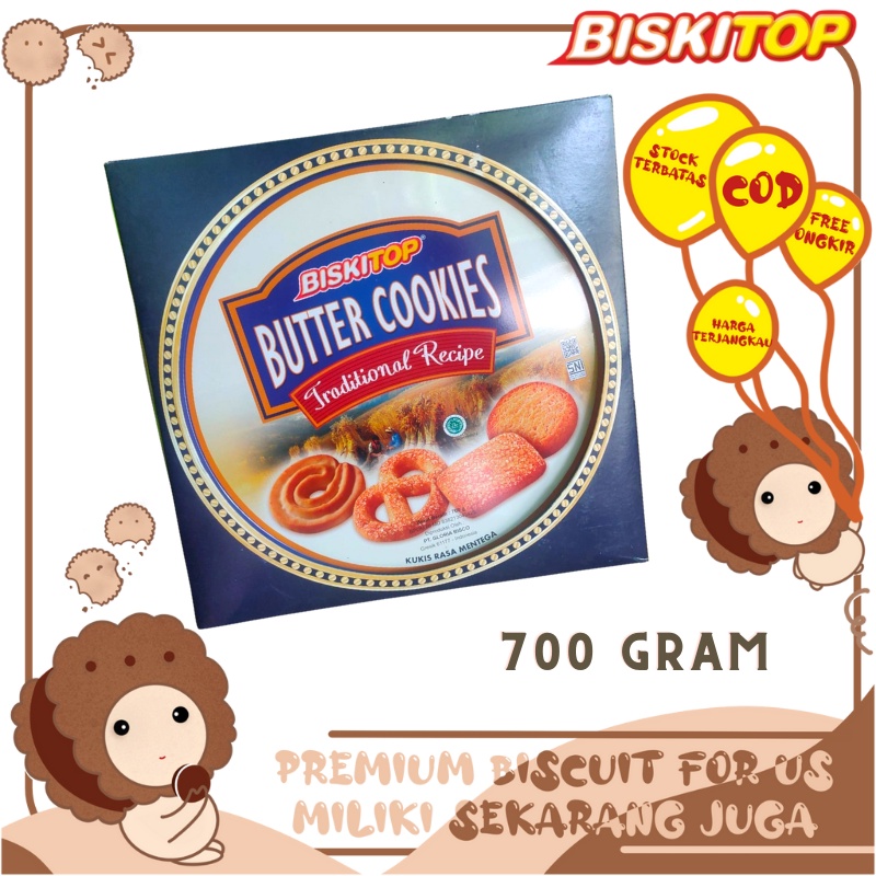 

BISKITOP - BUTTER COOKIES 700g Biskuit Kaleng Dus Biscuit Lebaran Snack Cemilan Anak Manis Kue Kering Kiloan Gula