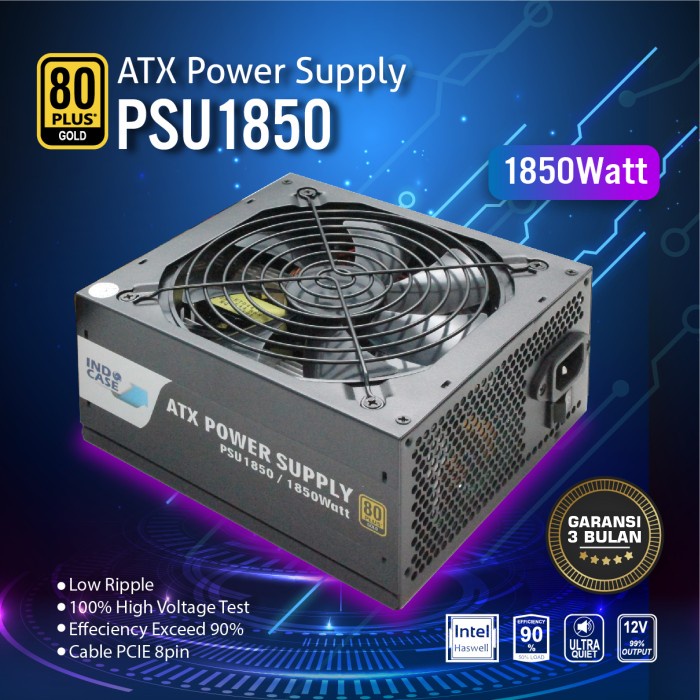 Indocase PSU ATX 1850W Pure 80+ Gold GPU QWERTY Mining Miner Crypto